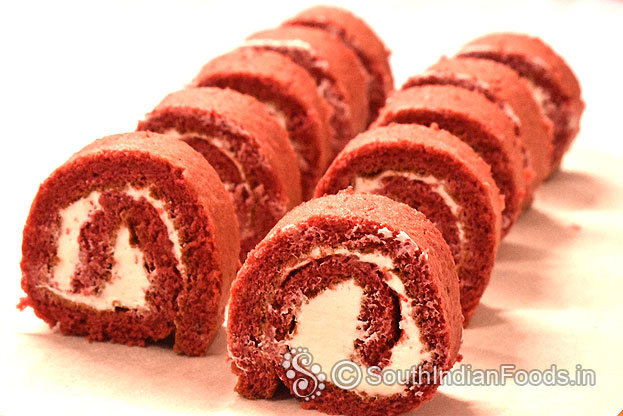 Red velvet swiss roll cake