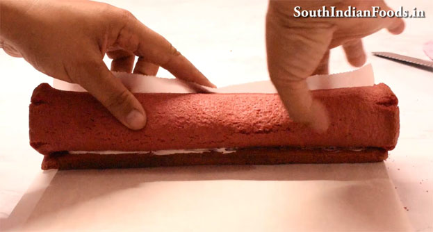 Red velvet swiss roll cake step 27