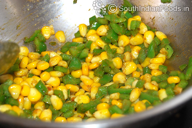 Saute corn capsicum with masala powder and sauce