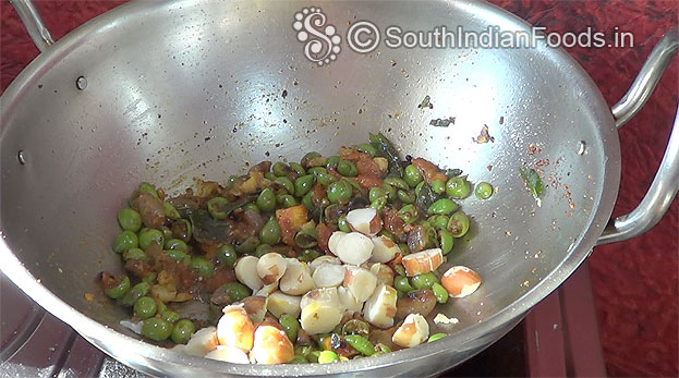 Add boiled jackfruit seeds, turmeric & red chilli powder saute for 2 min
