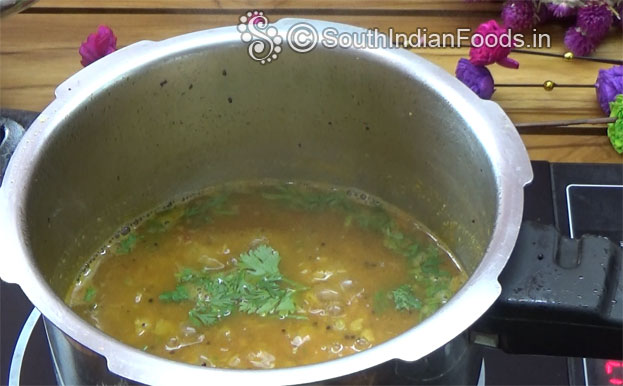 Add coriander leaves, cut off heat