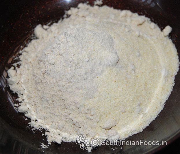 In a bowl add wheat flour, rava