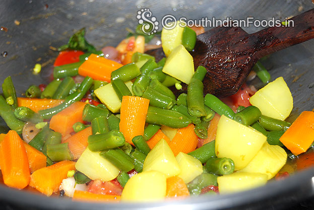 Add parboiled vegetables