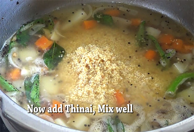 Add soaked thinai, mix well