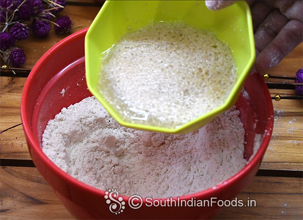 In a bowl add wheat flour, maida & activated yeast